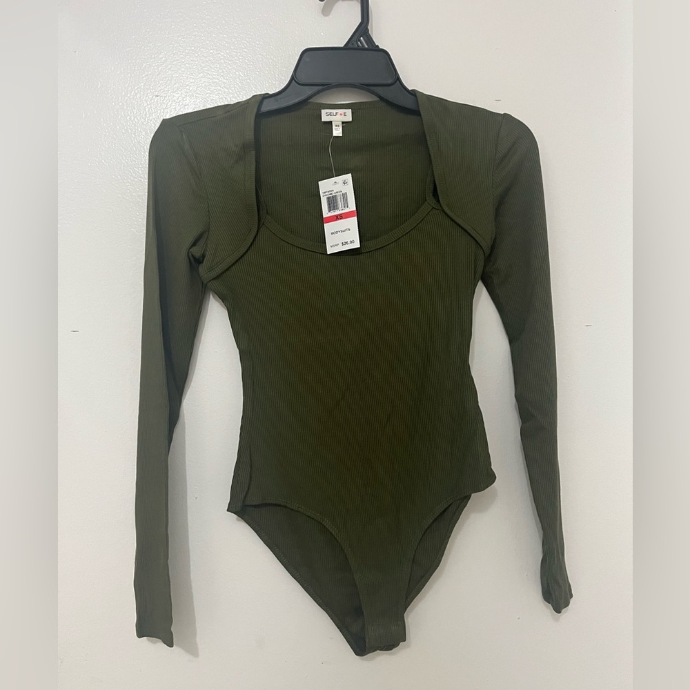 NWT Self E. Army Green Long Sleeve bodysuit. Size XS.